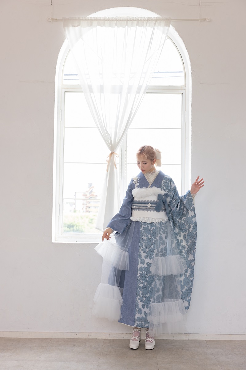 合繊振袖ラフィネモカ GF-82　ウェッジ デニム【ﾌﾞﾙｰ】 - 画像 (2)