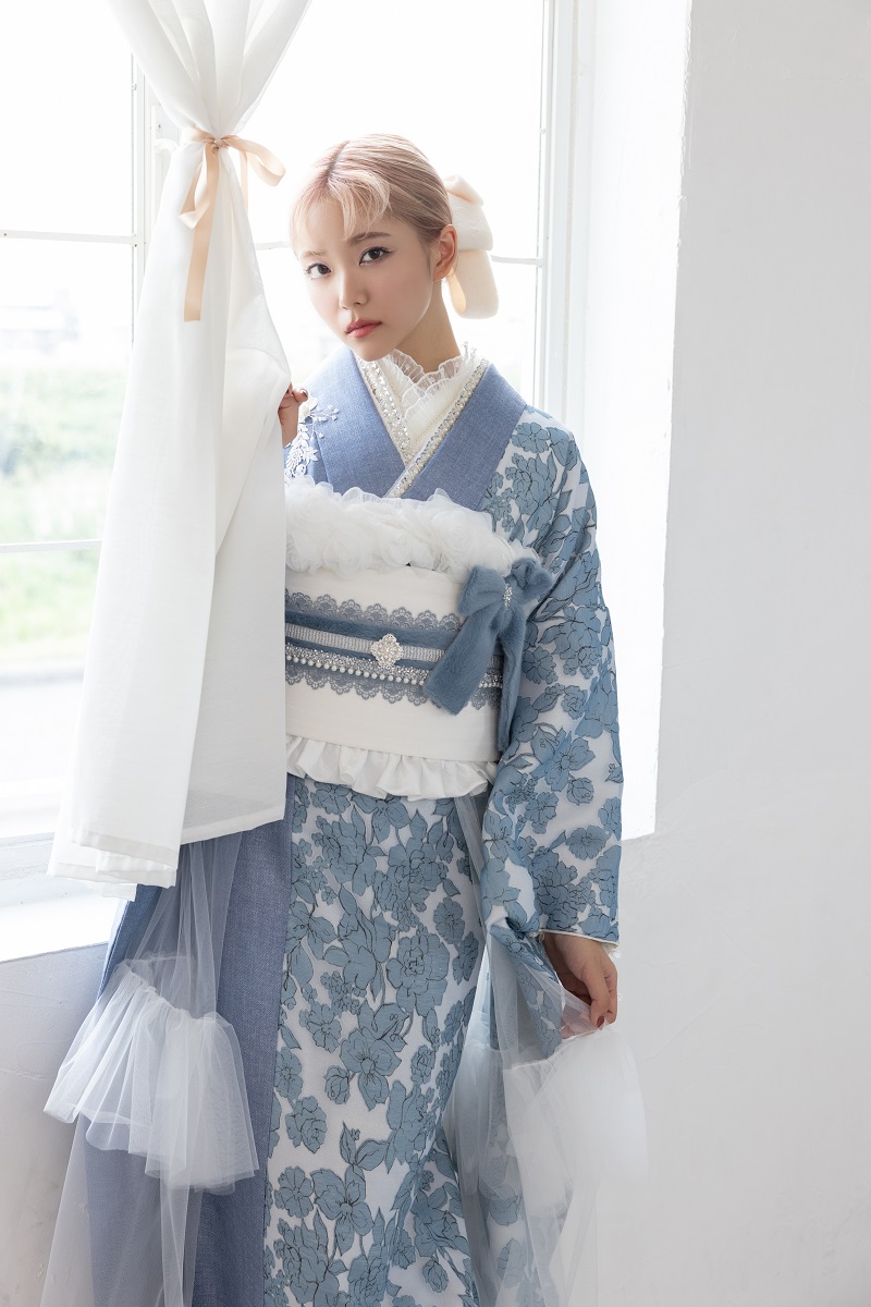 合繊振袖ラフィネモカ GF-82　ウェッジ デニム【ﾌﾞﾙｰ】 - 画像 (6)