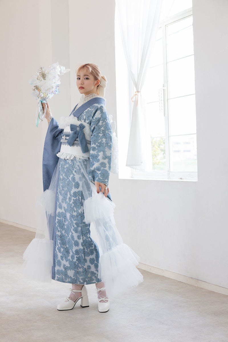 合繊振袖ラフィネモカ GF-82　ウェッジ デニム【ﾌﾞﾙｰ】 - 画像 (7)