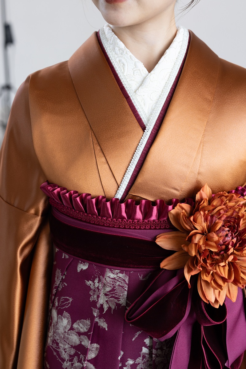 ラフィネモカ二尺袖/卒業袴 レザリー・アンバーRM-195/RH-110【琥珀色/ボルドー】 - 画像 (9)