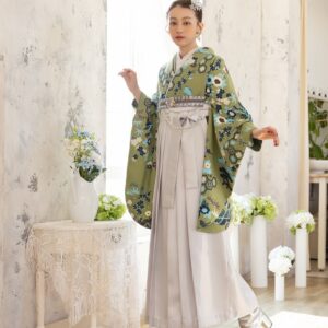 ﾗﾌｨﾈﾓｶ二尺袖/卒業袴　ヴィンテージStyle　RM-210/RH-114【ｵﾘｰﾌﾞ/ｼﾙﾊﾞｰ】