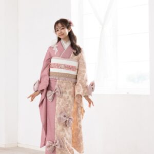 合繊振袖ラフィネモカ GF-92　ウェッジ デニム【ﾋﾟﾝｸ】