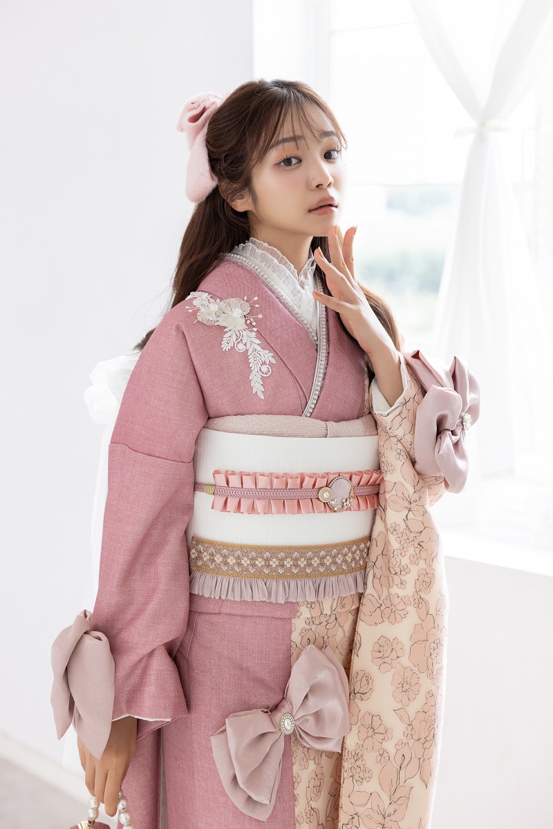 合繊振袖ラフィネモカ GF-92　ウェッジ デニム【ﾋﾟﾝｸ】 - 画像 (8)