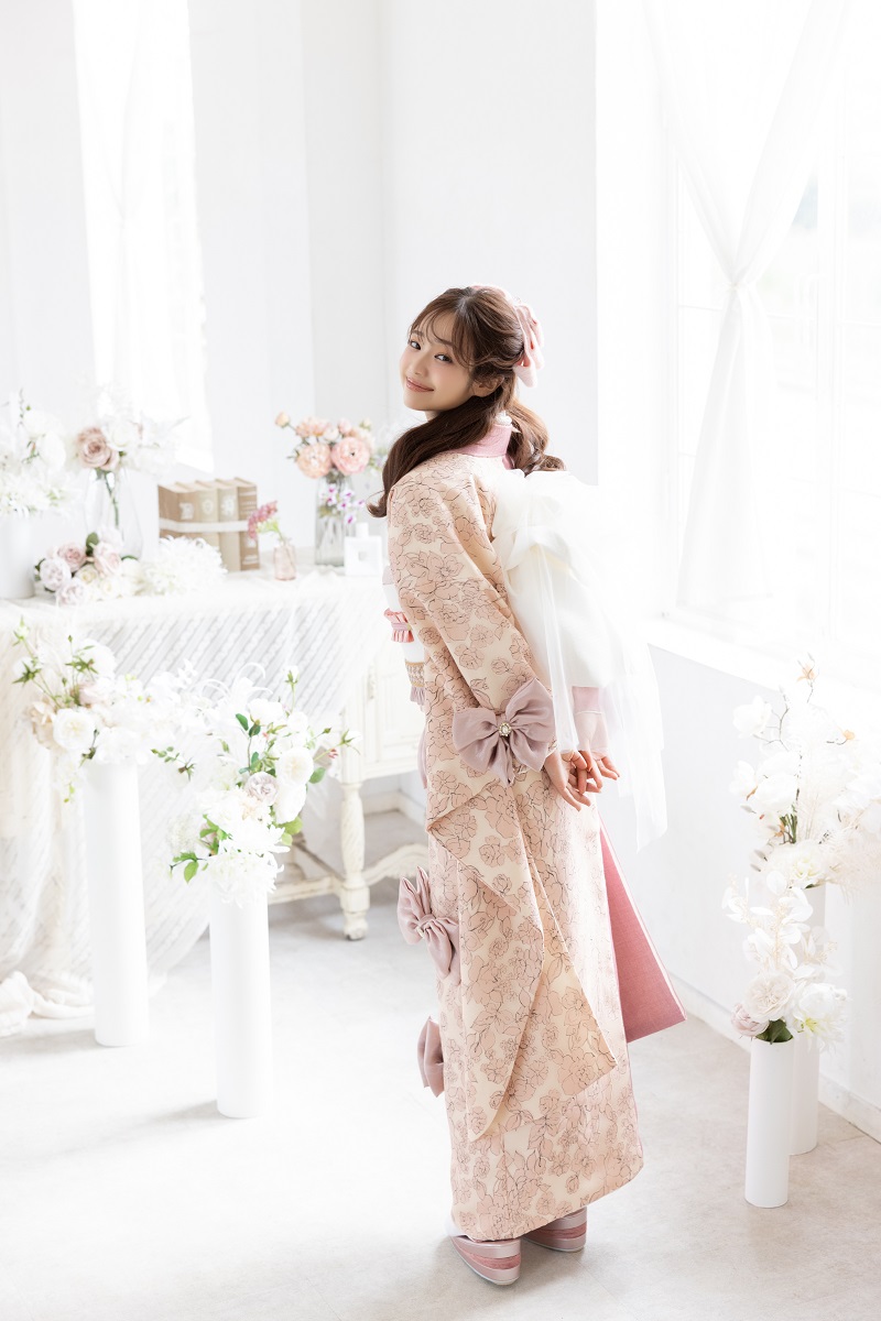 合繊振袖ラフィネモカ GF-92　ウェッジ デニム【ﾋﾟﾝｸ】 - 画像 (7)