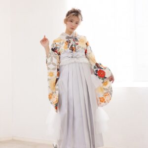 ﾗﾌｨﾈﾓｶ二尺袖/卒業袴　トラッドRM-215/RH-114【白ｸﾞﾚｰ/ｼﾙﾊﾞｰ】