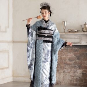 合繊振袖ラフィネモカ GF-84　ブルックリン・プラチナ【ﾎﾜｲﾄ】