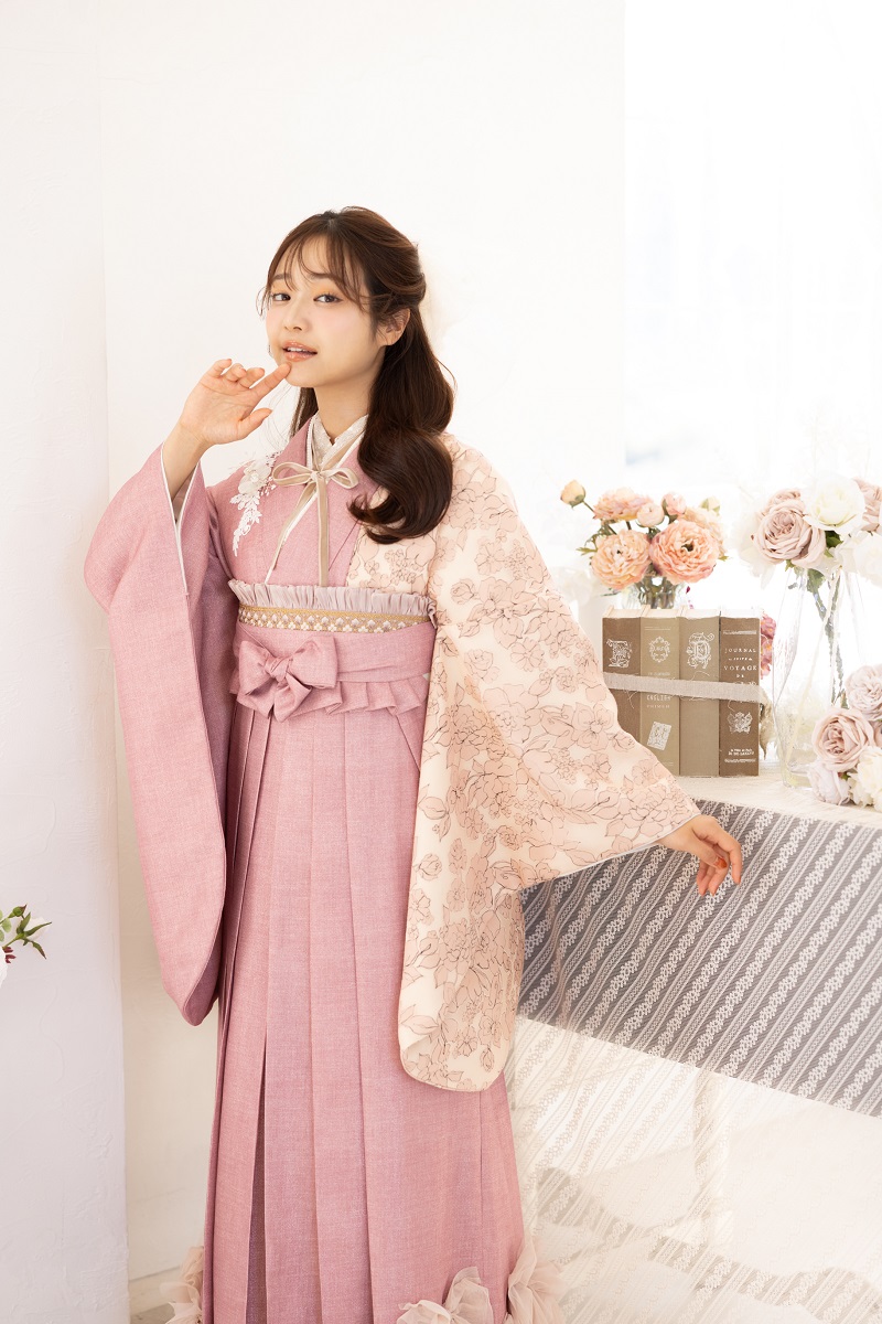 ラフィネモカ二尺袖/卒業袴 ウェッジデニムRM-192/RH-108【ピンク/ピンク】