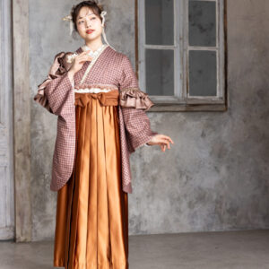 ﾗﾌｨﾈﾓｶ二尺袖/卒業袴　ピエ・ド・プールRM-191/RH-107【ｱﾌﾟﾘｺｯﾄ/琥珀色】