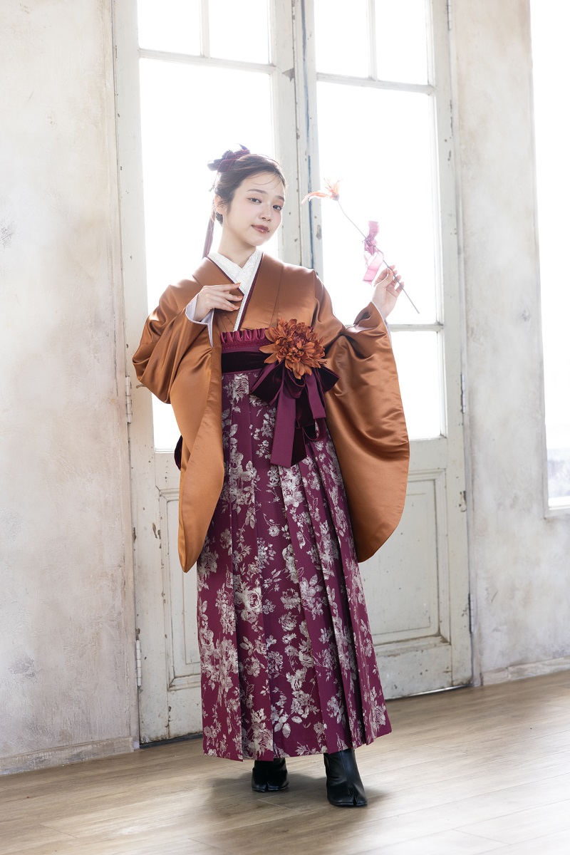 ラフィネモカ二尺袖/卒業袴 レザリー・アンバーRM-195/RH-110【琥珀色/ボルドー】