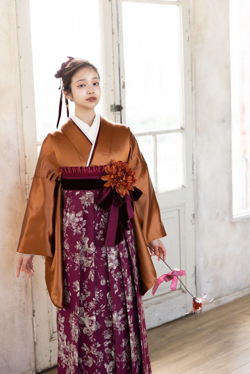 ラフィネモカ二尺袖/卒業袴 レザリー・アンバーRM-195/RH-110【琥珀色/ボルドー】 - 画像 (3)