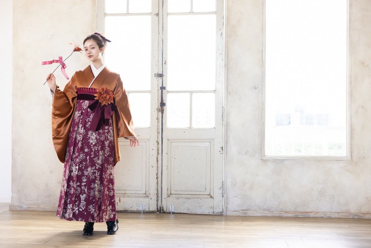 ラフィネモカ二尺袖/卒業袴 レザリー・アンバーRM-195/RH-110【琥珀色/ボルドー】 - 画像 (14)