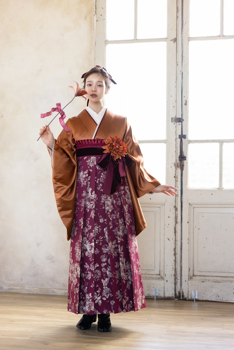 ラフィネモカ二尺袖/卒業袴 レザリー・アンバーRM-195/RH-110【琥珀色/ボルドー】 - 画像 (4)