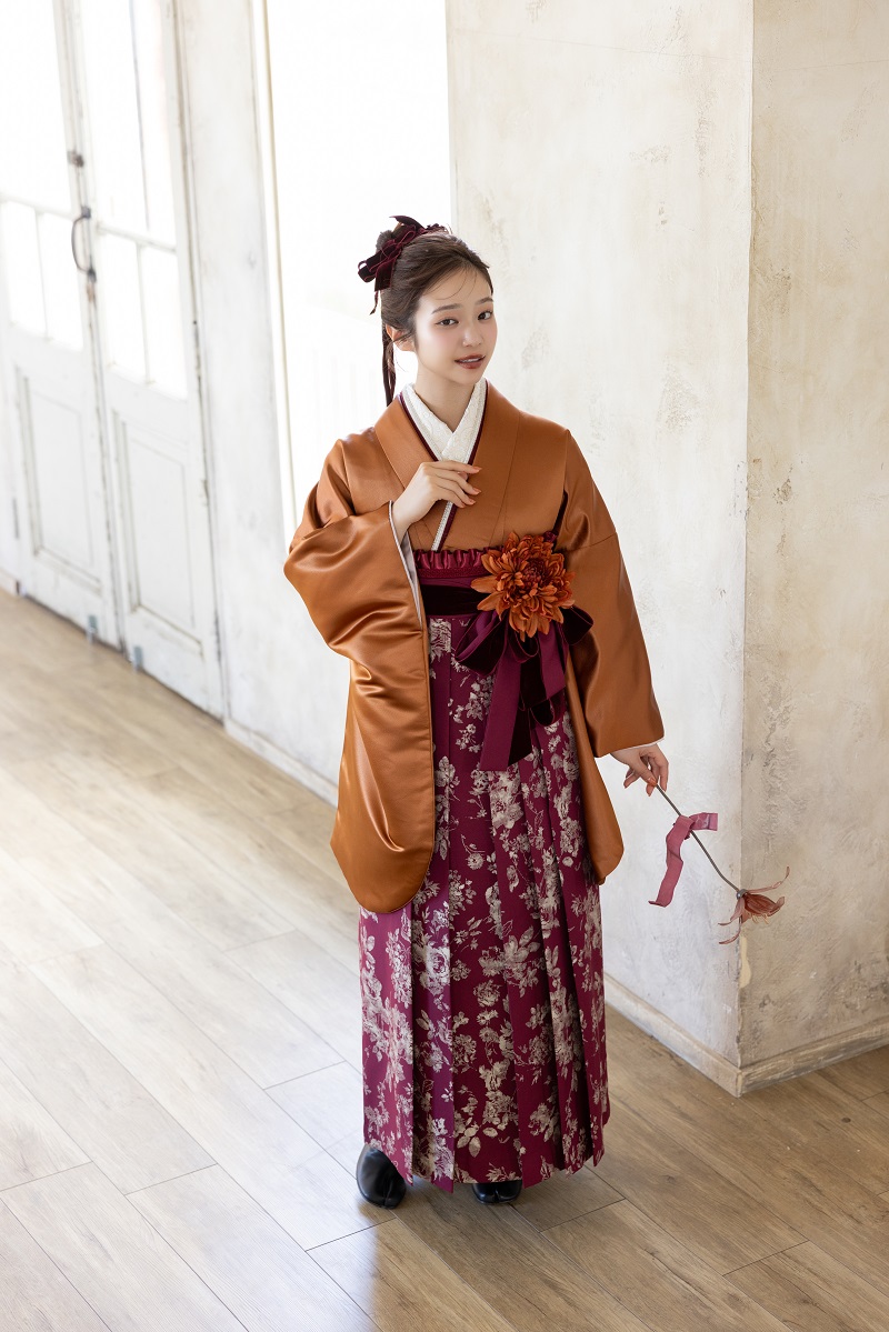 ラフィネモカ二尺袖/卒業袴 レザリー・アンバーRM-195/RH-110【琥珀色/ボルドー】 - 画像 (5)