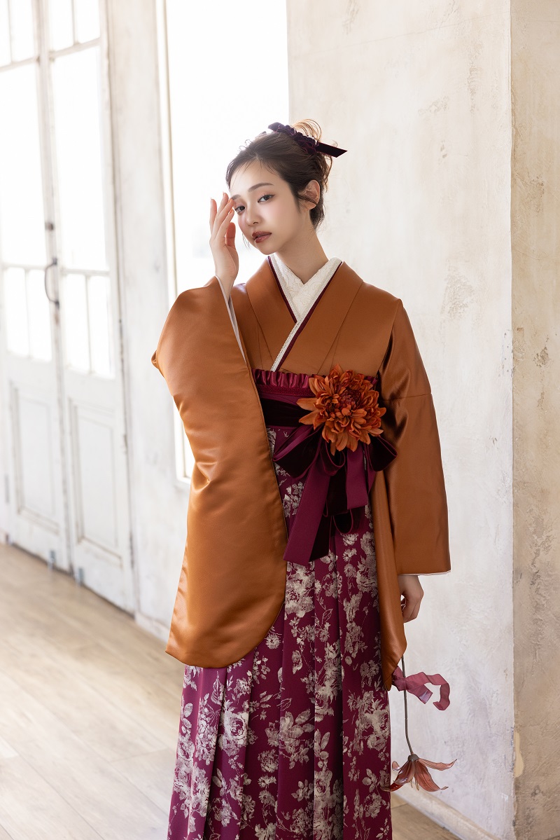 ラフィネモカ二尺袖/卒業袴 レザリー・アンバーRM-195/RH-110【琥珀色/ボルドー】 - 画像 (6)