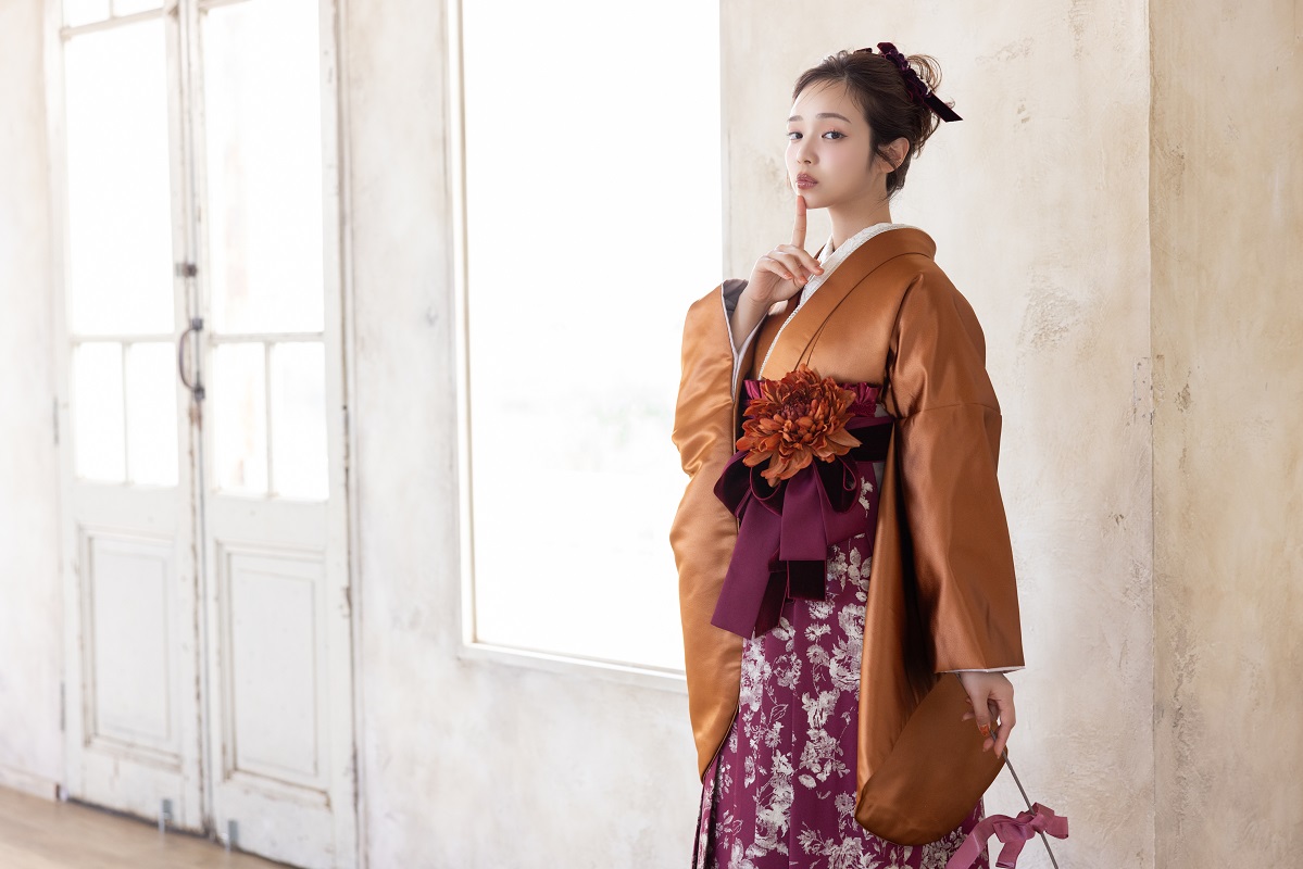 ラフィネモカ二尺袖/卒業袴 レザリー・アンバーRM-195/RH-110【琥珀色/ボルドー】 - 画像 (11)