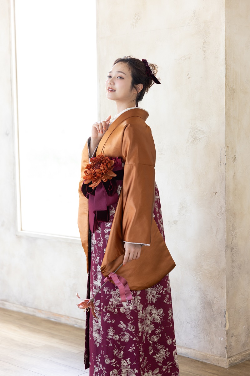 ラフィネモカ二尺袖/卒業袴 レザリー・アンバーRM-195/RH-110【琥珀色/ボルドー】 - 画像 (7)