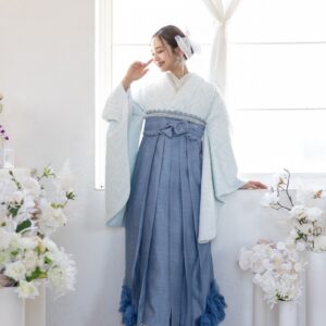 ﾗﾌｨﾈﾓｶ二尺袖/卒業袴　ナルモチーフ・レースRM-194/RH-109【ﾌﾞﾙｰ/ﾌﾞﾙｰ】