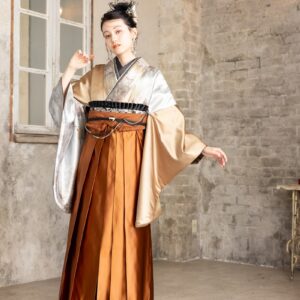 ラフィネモカ二尺袖/卒業袴 ブルックリン・ゴールドRM-205/RH-107【ゴールド/琥珀色】