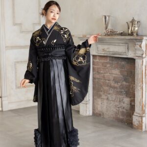 ﾗﾌｨﾈﾓｶ二尺袖/卒業袴　金彩クラシカルRM-193/RH-111【ﾌﾞﾗｯｸ/ﾌﾞﾗｯｸ】