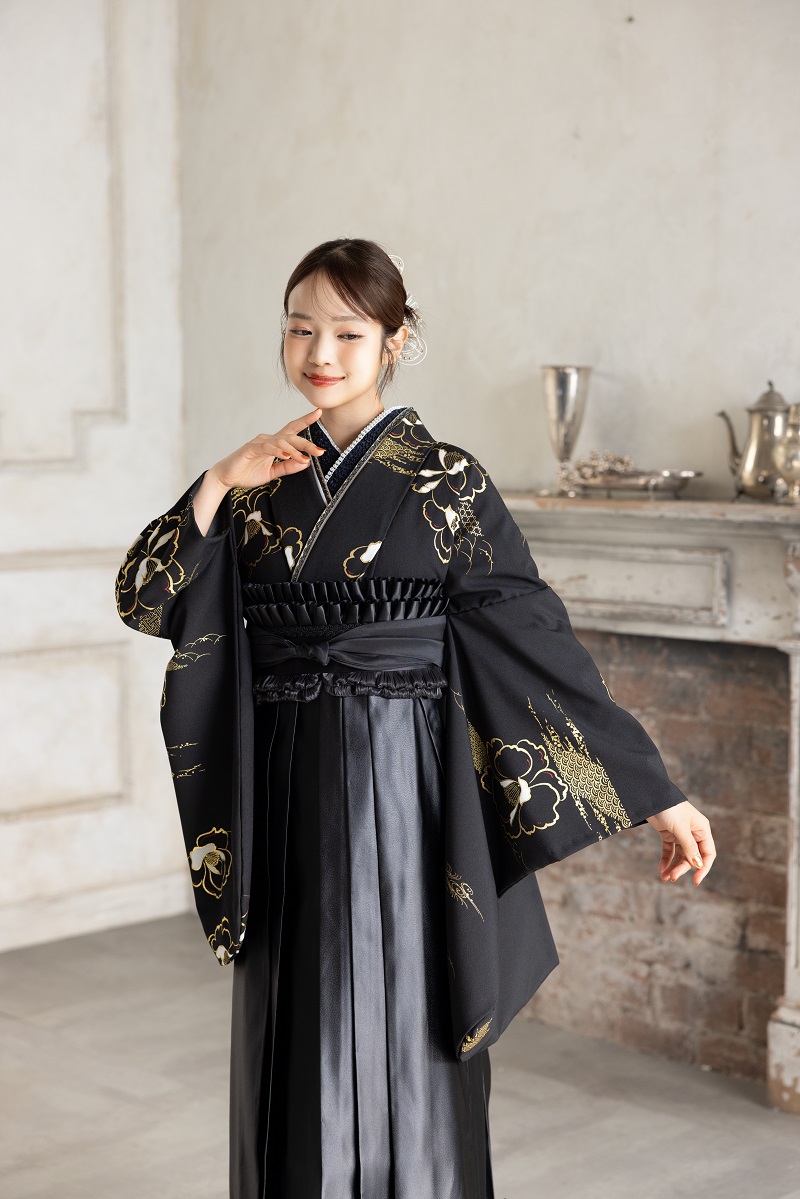 ラフィネモカ二尺袖/卒業袴 金彩クラシカルRM-193/RH-111【ブラック/ブラック】 - 画像 (4)