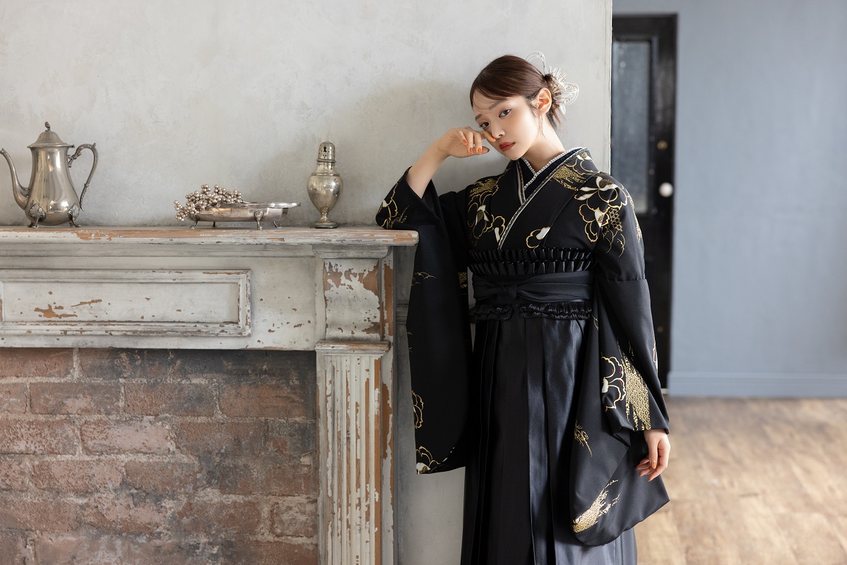 ラフィネモカ二尺袖/卒業袴 金彩クラシカルRM-193/RH-111【ブラック/ブラック】 - 画像 (10)