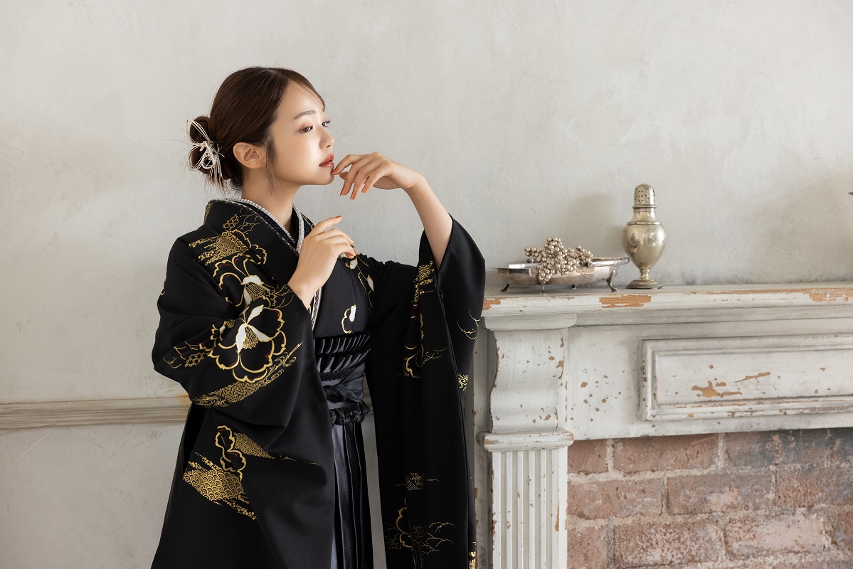 ラフィネモカ二尺袖/卒業袴 金彩クラシカルRM-193/RH-111【ブラック/ブラック】 - 画像 (11)