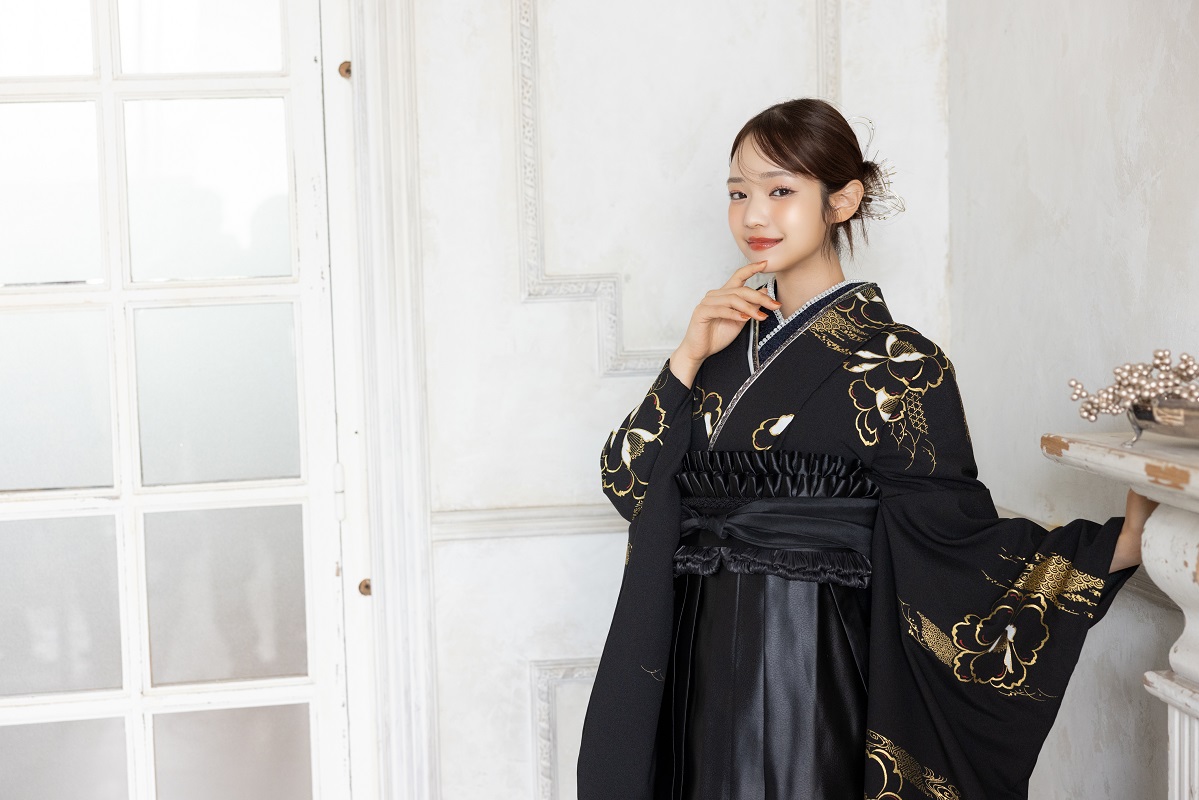 ラフィネモカ二尺袖/卒業袴 金彩クラシカルRM-193/RH-111【ブラック/ブラック】 - 画像 (12)