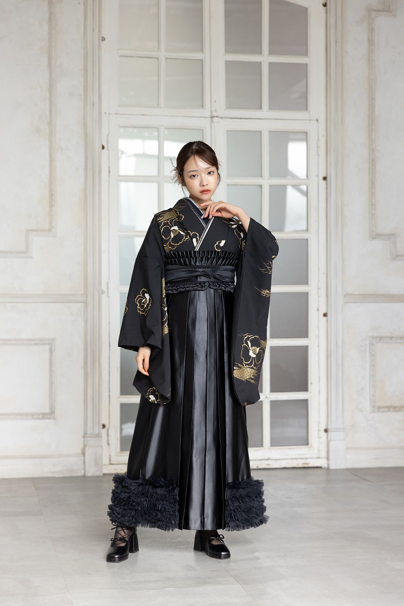 ラフィネモカ二尺袖/卒業袴 金彩クラシカルRM-193/RH-111【ブラック/ブラック】 - 画像 (5)