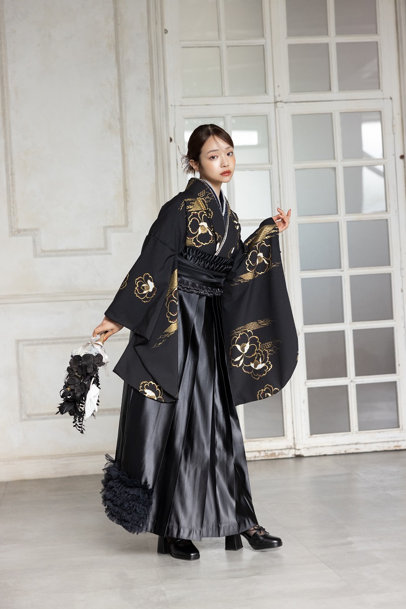 ラフィネモカ二尺袖/卒業袴 金彩クラシカルRM-193/RH-111【ブラック/ブラック】 - 画像 (2)