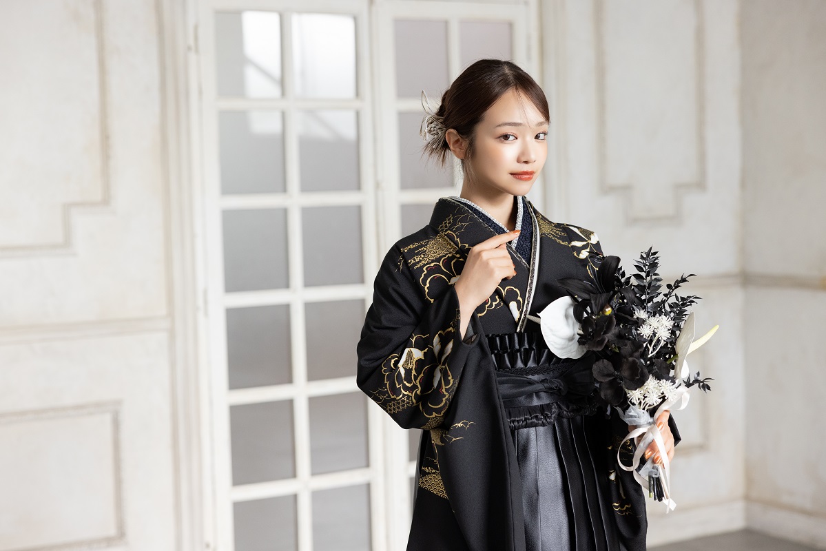 ラフィネモカ二尺袖/卒業袴 金彩クラシカルRM-193/RH-111【ブラック/ブラック】 - 画像 (9)