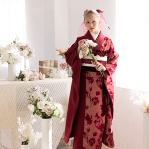 合繊振袖ラフィネモカ GF-87　ロゼ・シルエット【ﾚｯﾄﾞ】