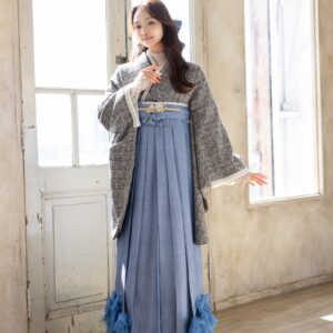 ﾗﾌｨﾈﾓｶ二尺袖/卒業袴　ネイビーツイードRM-197/RH-109【ﾈｲﾋﾞｰ/ﾌﾞﾙｰ】