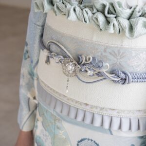 袋帯【正絹】振袖用　RFO-62　シルバー×ブルーライン