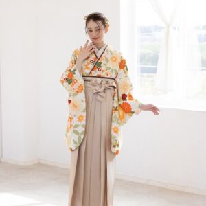 ﾗﾌｨﾈﾓｶ二尺袖/卒業袴　トラッドRM-214/RH-113【ｸﾘｰﾑｵﾚﾝｼﾞ/ｺﾞｰﾙﾄﾞ】