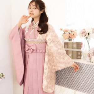 ﾗﾌｨﾈﾓｶ二尺袖/卒業袴　ウェッジデニムRM-192/RH-108【ﾋﾟﾝｸ/ﾋﾟﾝｸ】