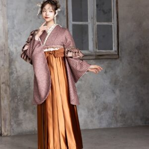 ﾗﾌｨﾈﾓｶ二尺袖/卒業袴　ピエ・ド・プールRM-191/RH-107【ｱﾌﾟﾘｺｯﾄ/琥珀色】